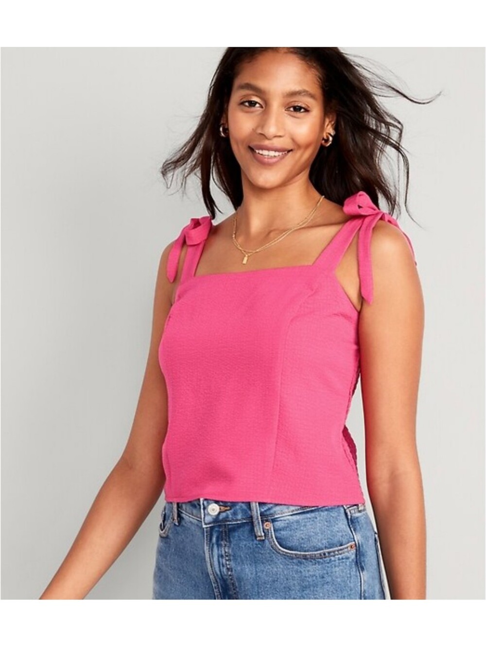 Old Navy Hot Pink Fitted Tie Shoulder Dobby Corset Cami Top